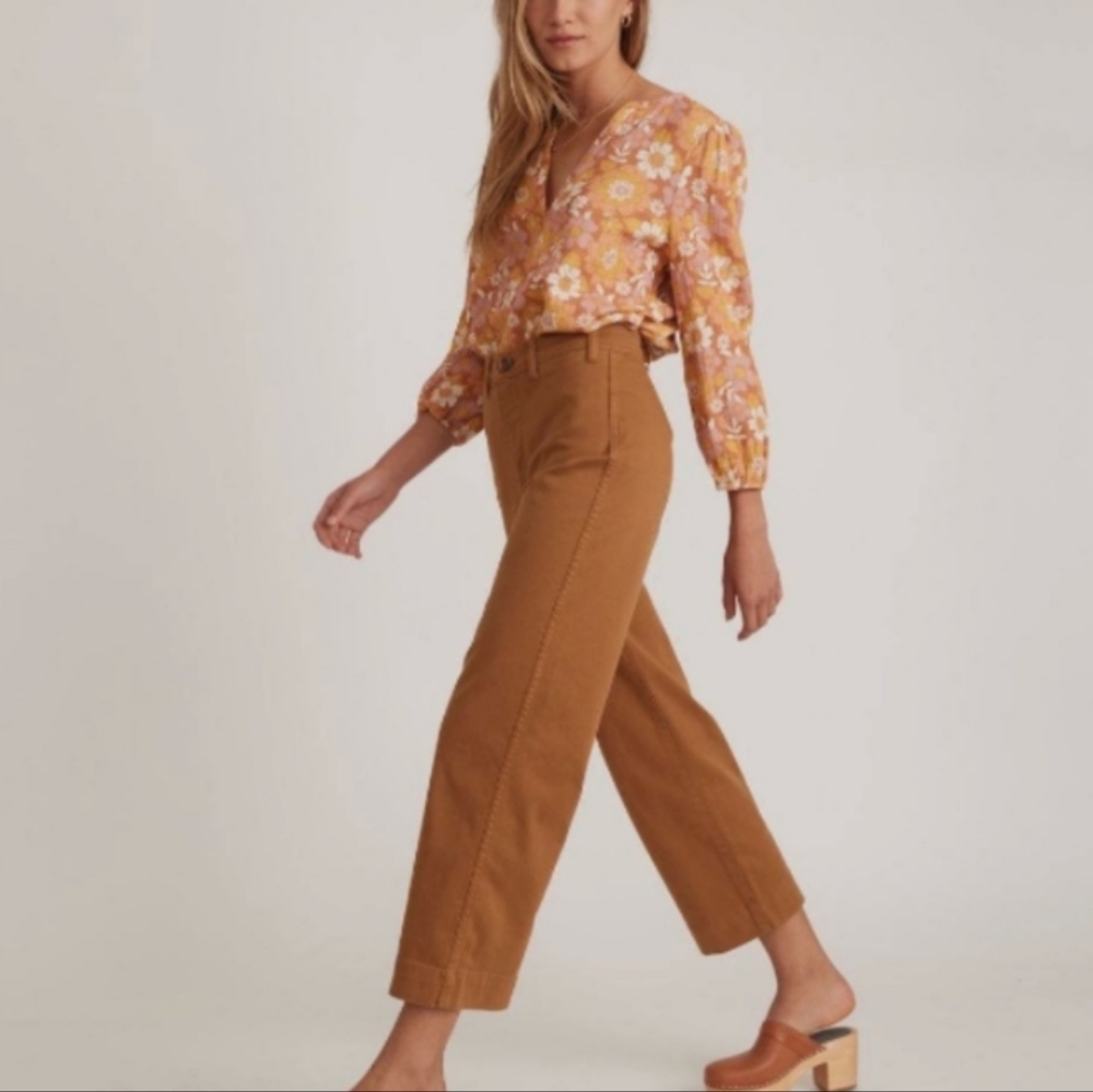 Marine Layer Bridget High Rise Wide Leg Crop Brown 12